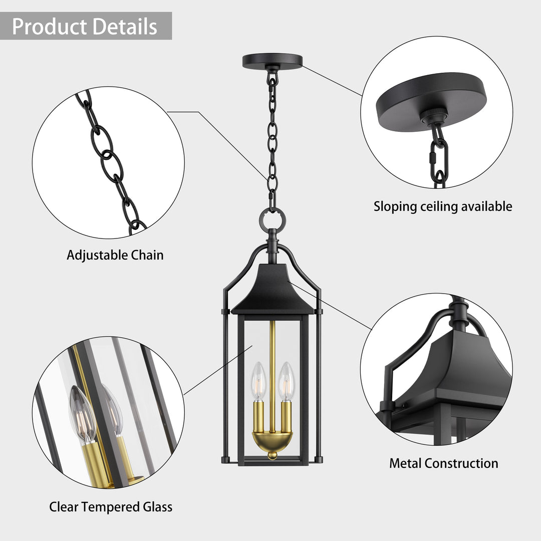 Element 20'' H Black and Gold Iron Outdoor Hanging Lights with Tempered Glass #7093