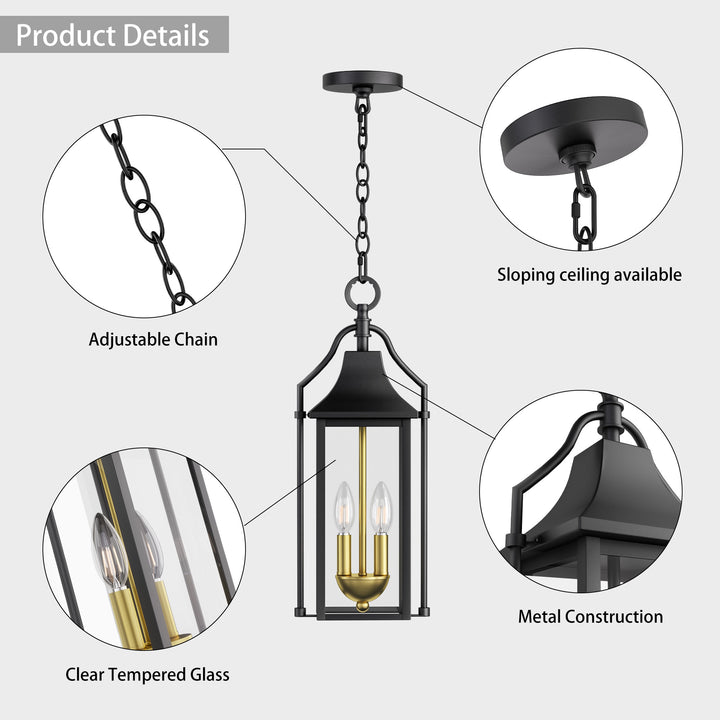 Element 20'' H Black and Gold Iron Outdoor Hanging Lights with Tempered Glass #7093