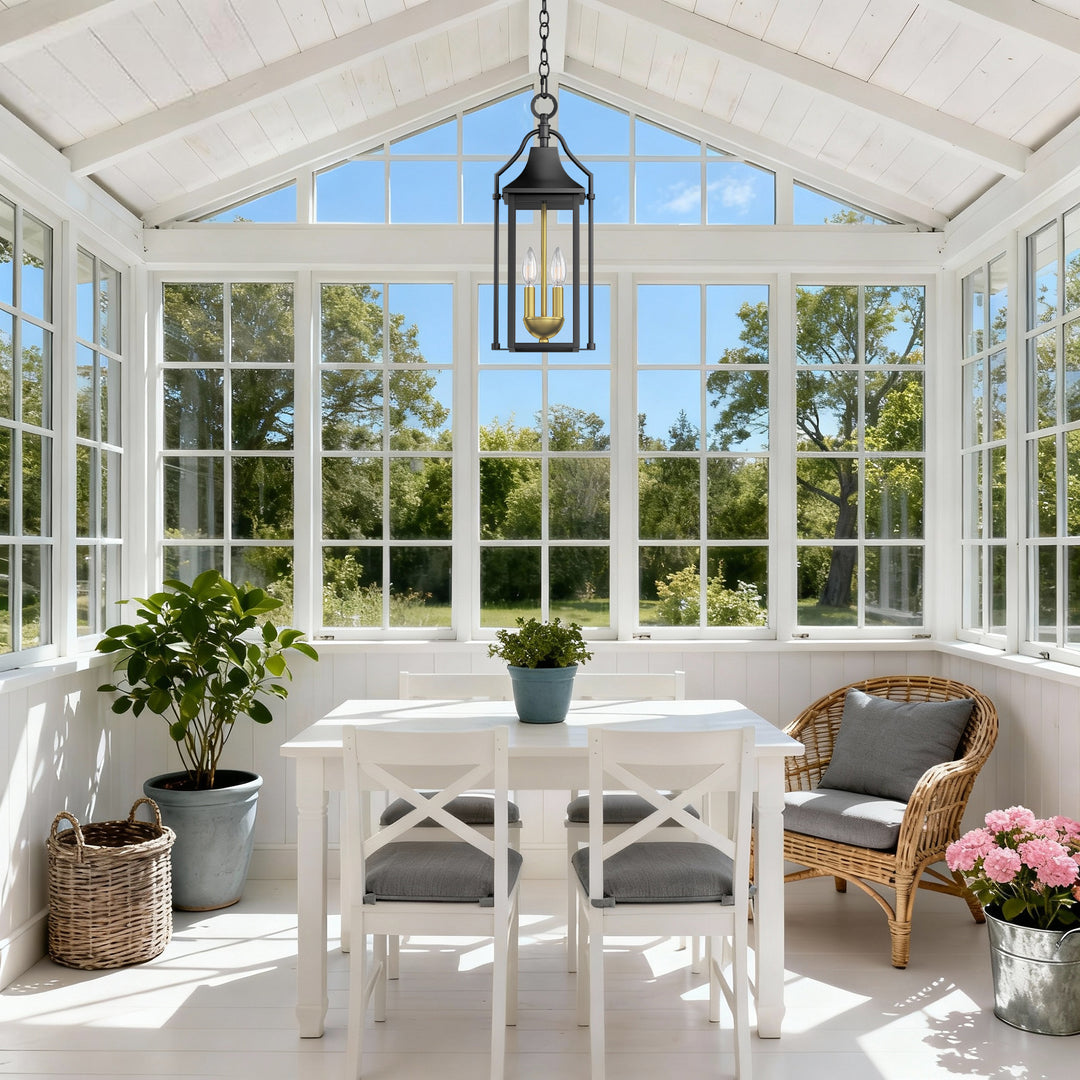 Element 20'' H Black and Gold Iron Outdoor Hanging Lights with Tempered Glass #7093