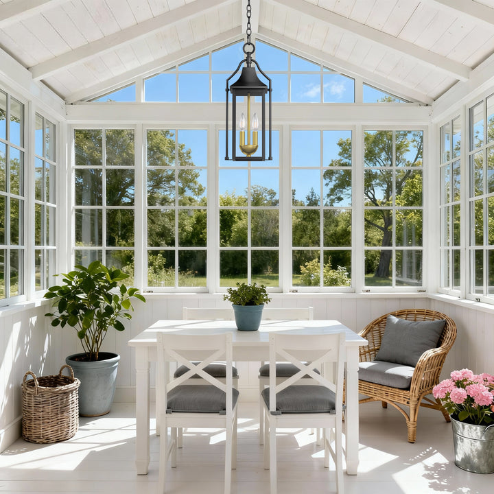 Element 20'' H Black and Gold Iron Outdoor Hanging Lights with Tempered Glass #7093