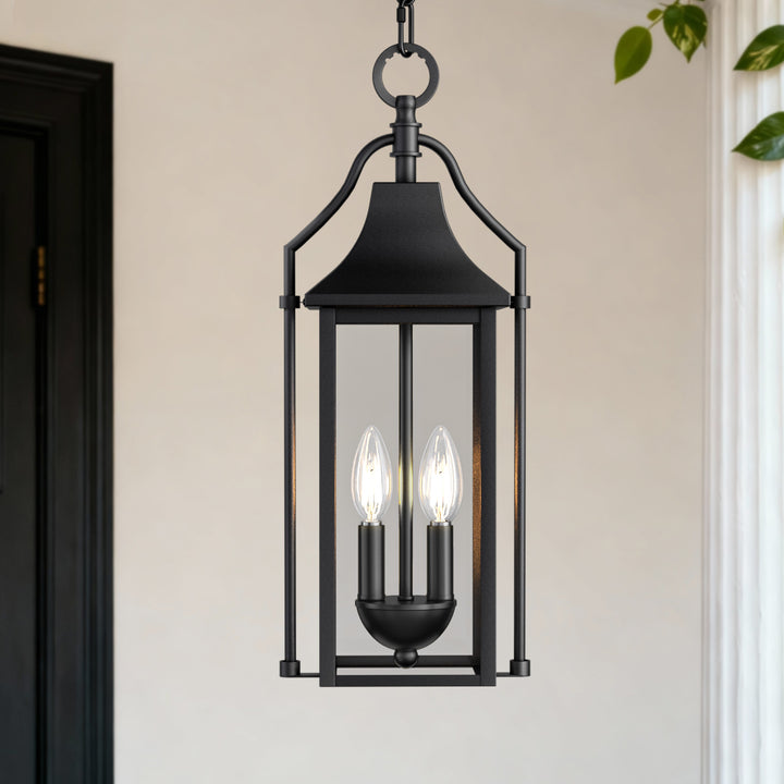 Element 20'' H Black and Gold Iron Outdoor Hanging Lights with Tempered Glass #7093