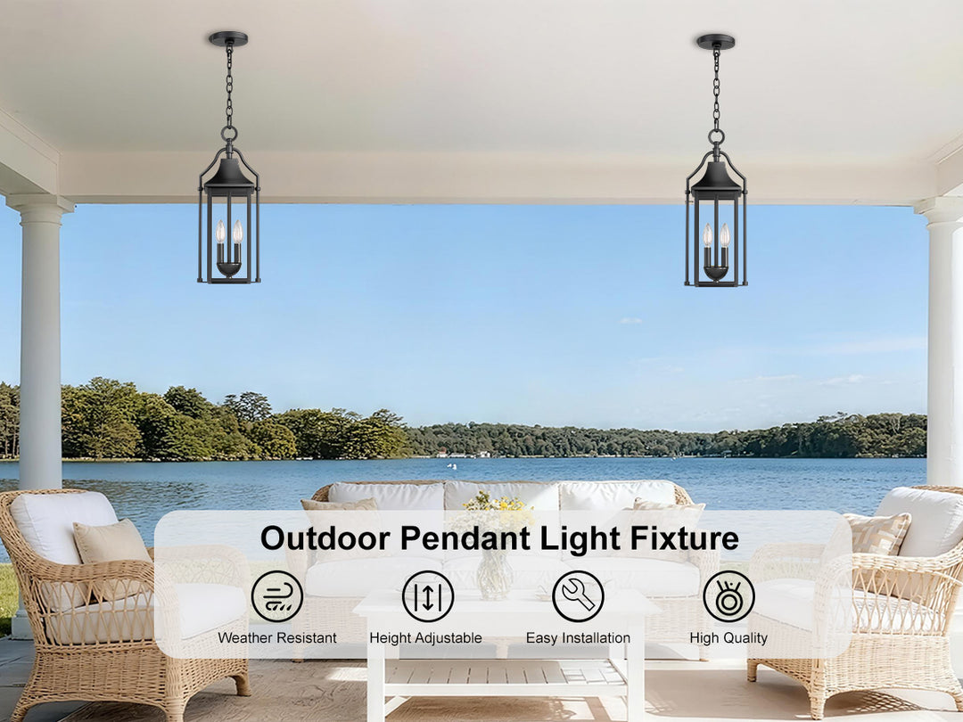 Element 20'' H Black and Gold Iron Outdoor Hanging Lights with Tempered Glass #7093