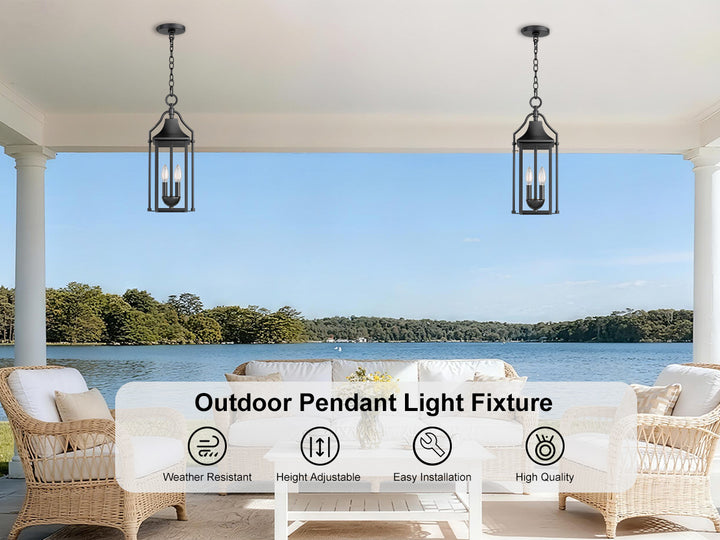 Element 20'' H Black and Gold Iron Outdoor Hanging Lights with Tempered Glass #7093