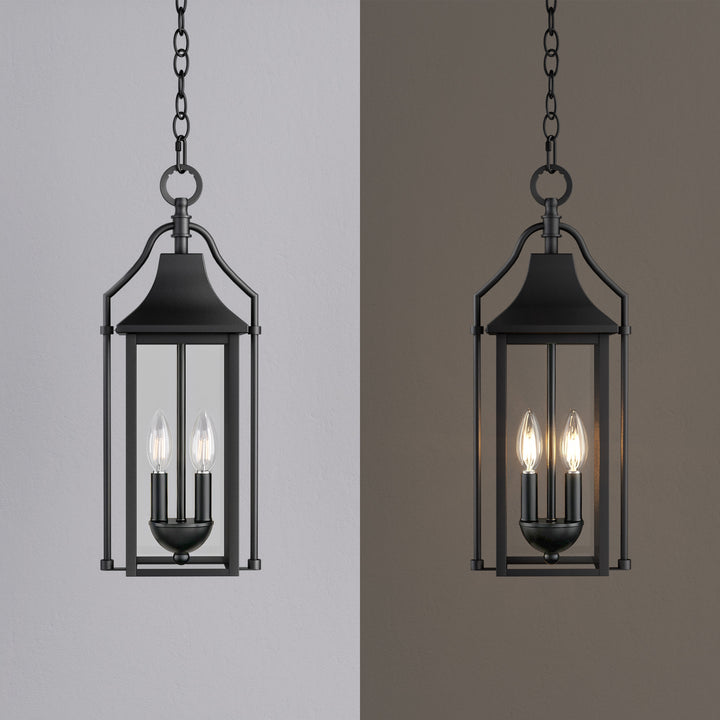 Element 20'' H Black and Gold Iron Outdoor Hanging Lights with Tempered Glass #7093