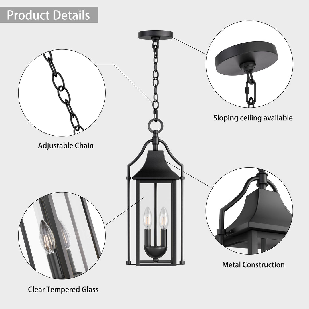 Element 20'' H Black and Gold Iron Outdoor Hanging Lights with Tempered Glass #7093
