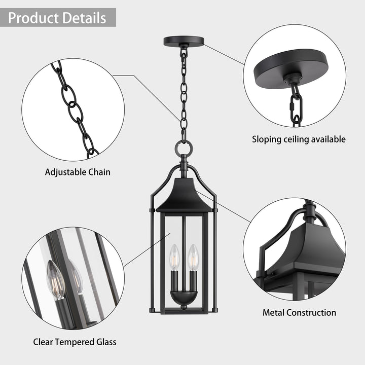 Element 20'' H Black and Gold Iron Outdoor Hanging Lights with Tempered Glass #7093