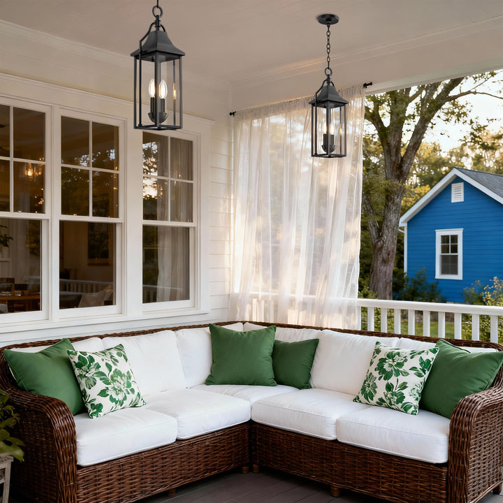 Element 20'' H Black and Gold Iron Outdoor Hanging Lights with Tempered Glass #7093