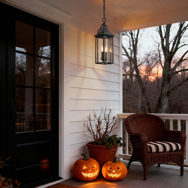 Element 20'' H Black and Gold Iron Outdoor Hanging Lights with Tempered Glass #7093