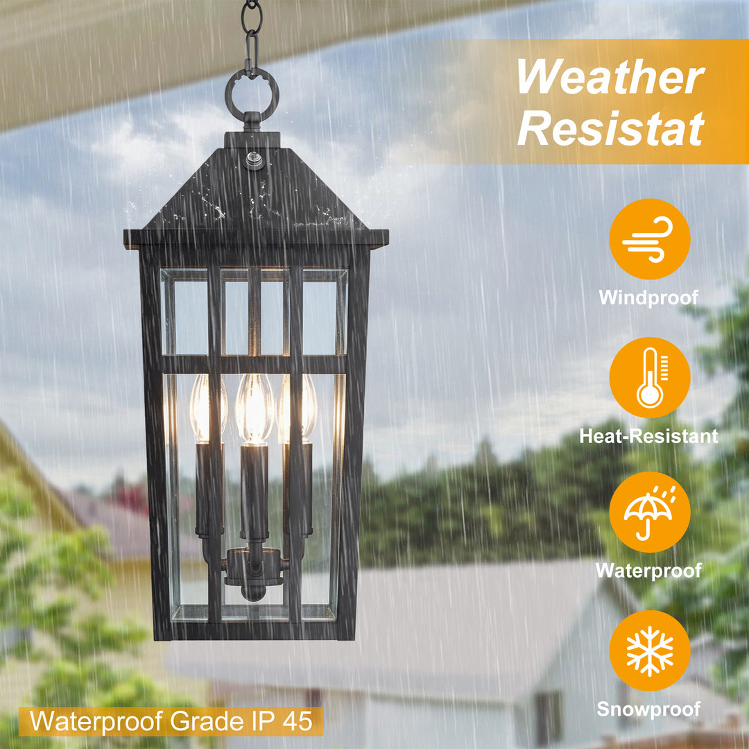 Element 3 - Light 21''H Adjustable Black Iron ETL Outdoor Hanging Lights with Clear Tempered Glass and Dusk to Dawn #OP7126