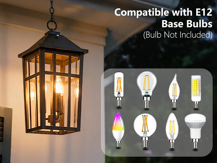 Element 3 - Light 21''H Adjustable Black Iron ETL Outdoor Hanging Lights with Clear Tempered Glass and Dusk to Dawn #OP7126