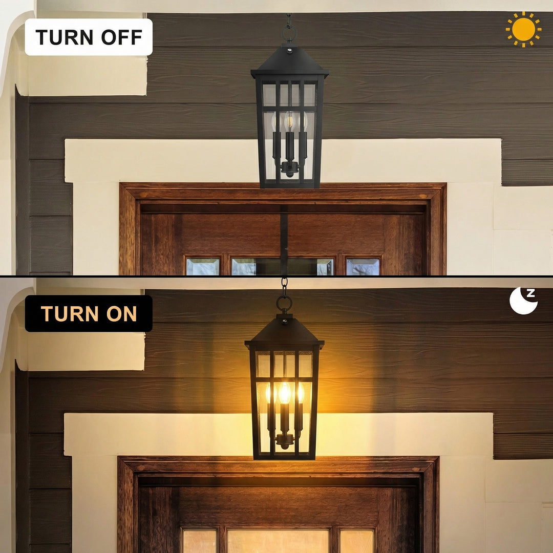 Element 3 - Light 21''H Adjustable Black Iron ETL Outdoor Hanging Lights with Clear Tempered Glass and Dusk to Dawn #OP7126