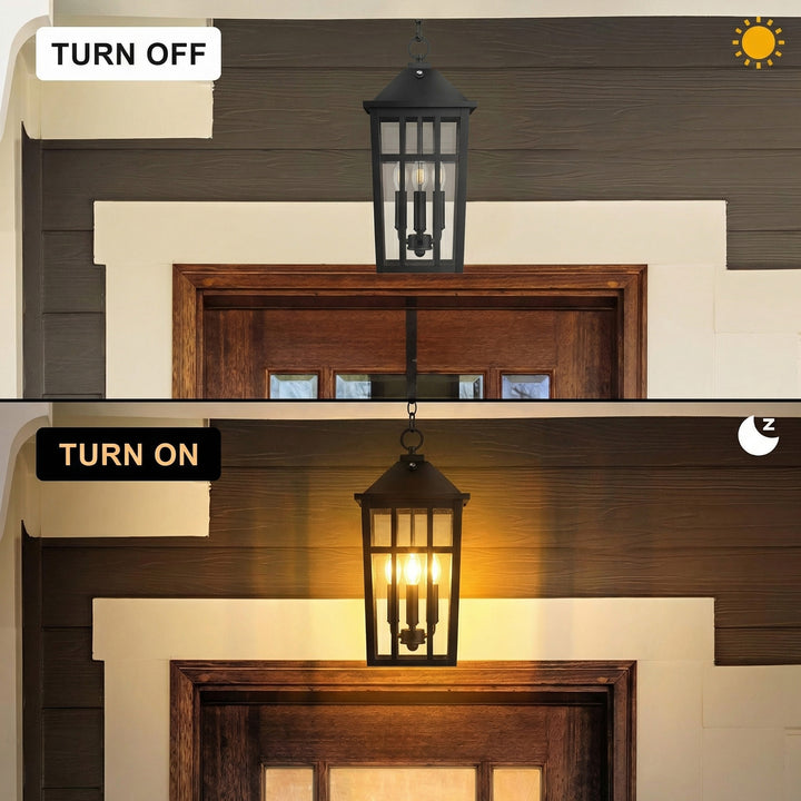 Element 3 - Light 21''H Adjustable Black Iron ETL Outdoor Hanging Lights with Clear Tempered Glass and Dusk to Dawn #OP7126