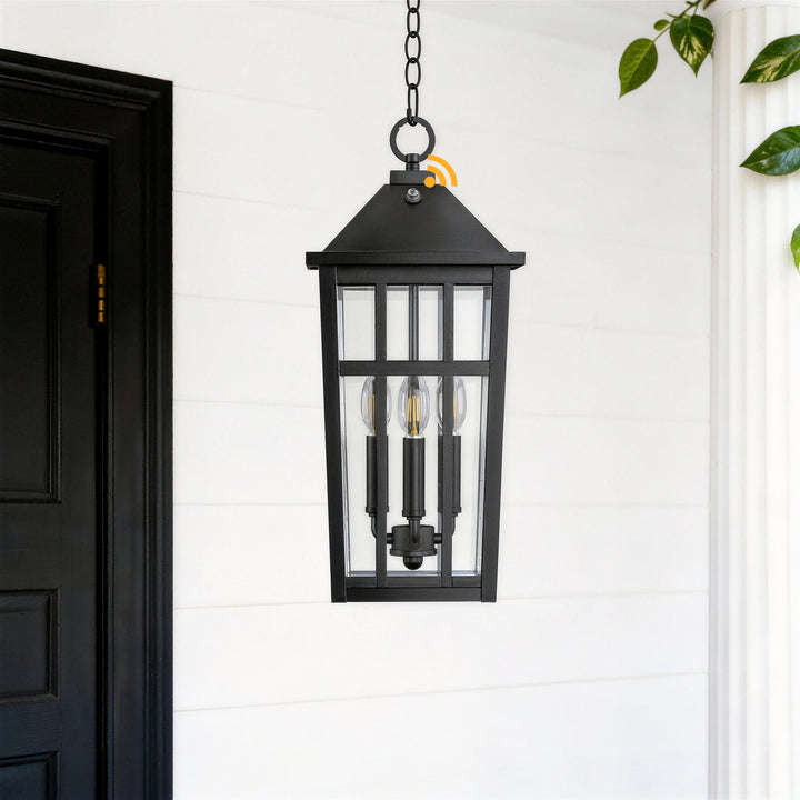 Element 3 - Light 21''H Adjustable Black Iron ETL Outdoor Hanging Lights with Clear Tempered Glass and Dusk to Dawn #OP7126