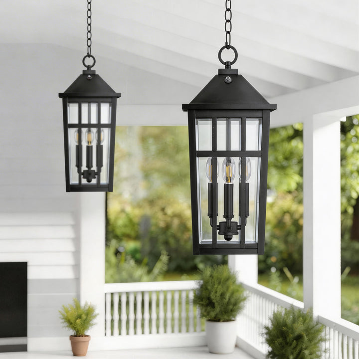 Element 3 - Light 21''H Adjustable Black Iron ETL Outdoor Hanging Lights with Clear Tempered Glass and Dusk to Dawn #OP7126