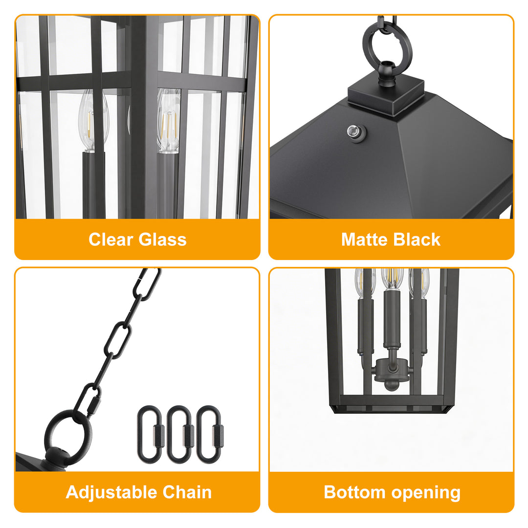 Element 3 - Light 21''H Adjustable Black Iron ETL Outdoor Hanging Lights with Clear Tempered Glass and Dusk to Dawn #OP7126