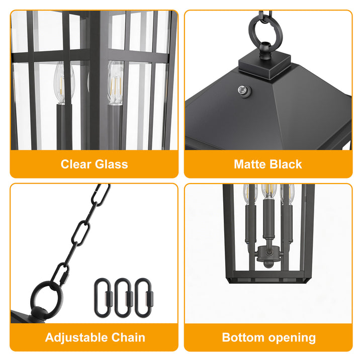 Element 3 - Light 21''H Adjustable Black Iron ETL Outdoor Hanging Lights with Clear Tempered Glass and Dusk to Dawn #OP7126