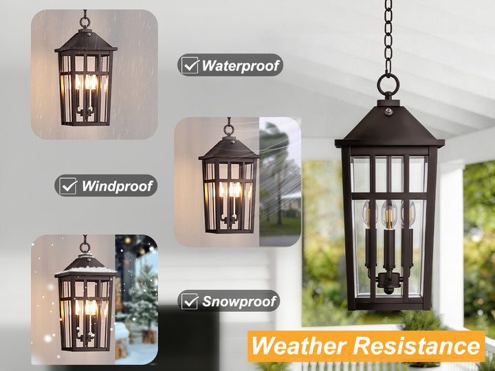 Element 3 - Light 21''H Adjustable Black Iron ETL Outdoor Hanging Lights with Clear Tempered Glass and Dusk to Dawn #OP7126