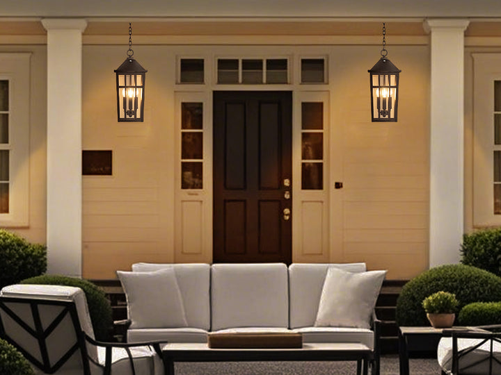 Element 3 - Light 21''H Adjustable Black Iron ETL Outdoor Hanging Lights with Clear Tempered Glass and Dusk to Dawn #OP7126