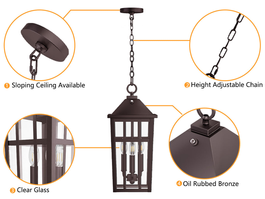 Element 3 - Light 21''H Adjustable Black Iron ETL Outdoor Hanging Lights with Clear Tempered Glass and Dusk to Dawn #OP7126