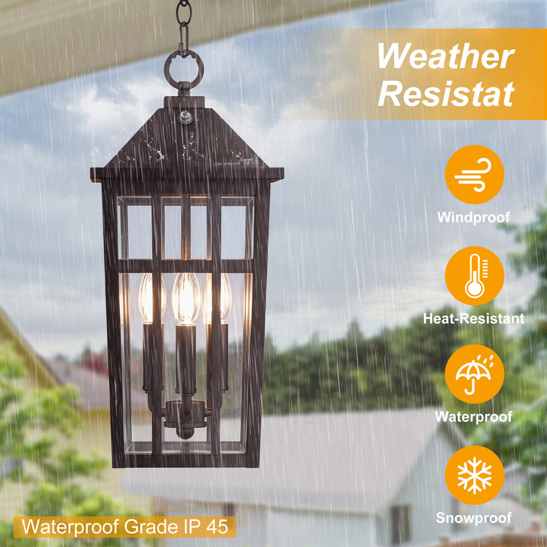 Element 3 - Light 21''H Adjustable Black Iron ETL Outdoor Hanging Lights with Clear Tempered Glass and Dusk to Dawn #OP7126