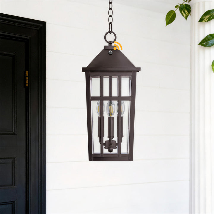 Element 3 - Light 21''H Adjustable Black Iron ETL Outdoor Hanging Lights with Clear Tempered Glass and Dusk to Dawn #OP7126