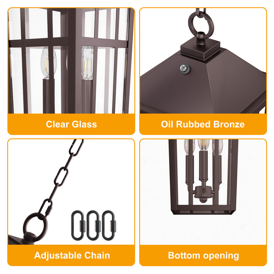 Element 3 - Light 21''H Adjustable Black Iron ETL Outdoor Hanging Lights with Clear Tempered Glass and Dusk to Dawn #OP7126