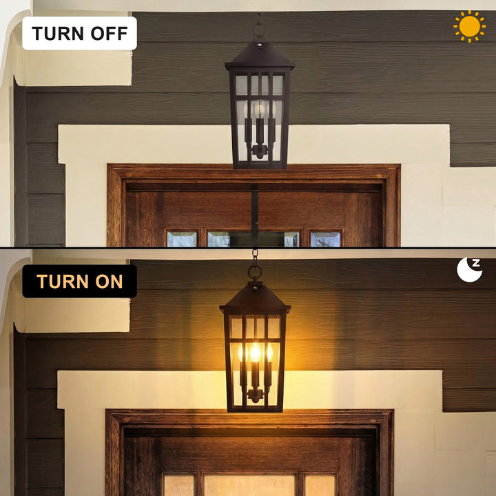 Element 3 - Light 21''H Adjustable Black Iron ETL Outdoor Hanging Lights with Clear Tempered Glass and Dusk to Dawn #OP7126
