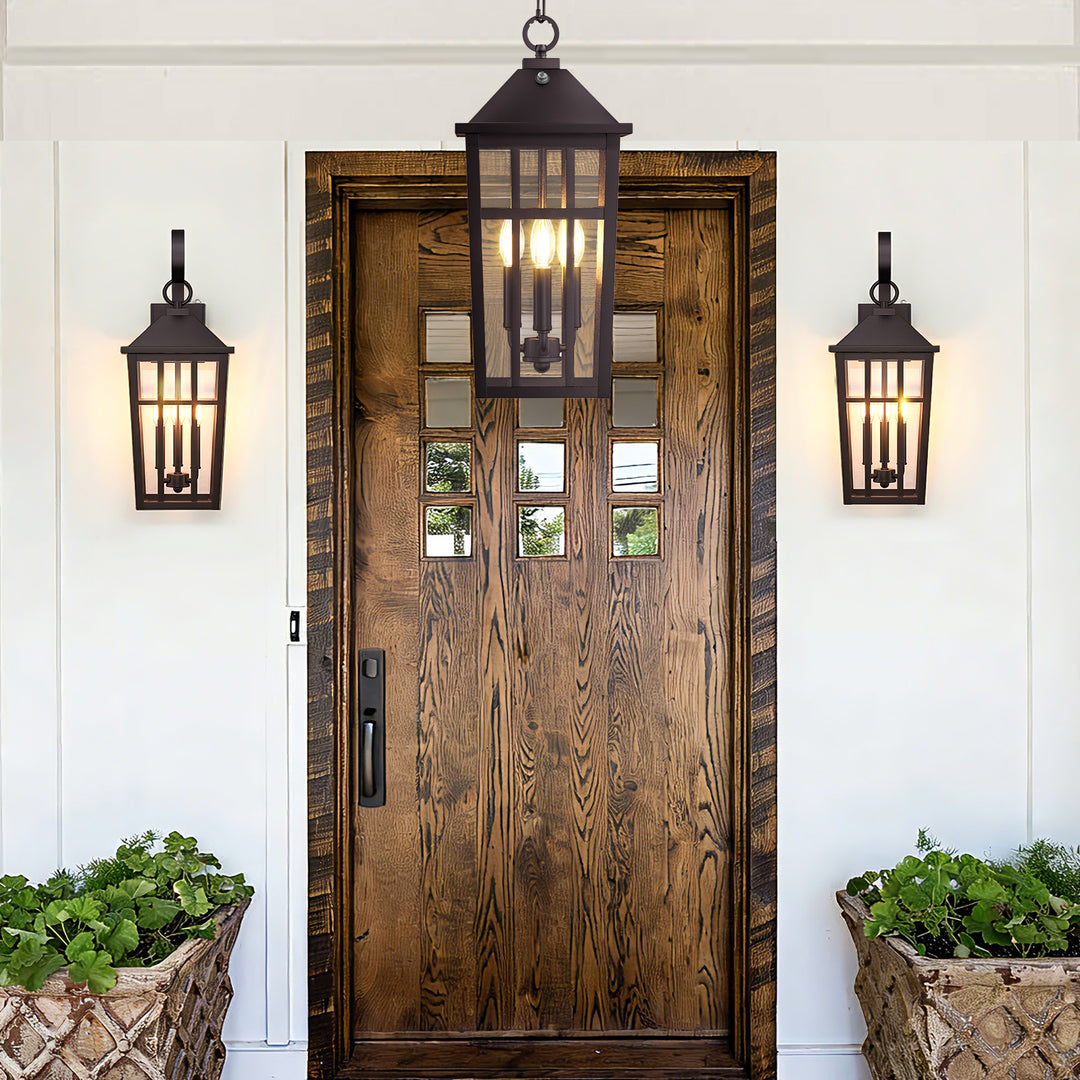 Element 3 - Light 21''H Adjustable Black Iron ETL Outdoor Hanging Lights with Clear Tempered Glass and Dusk to Dawn #OP7126