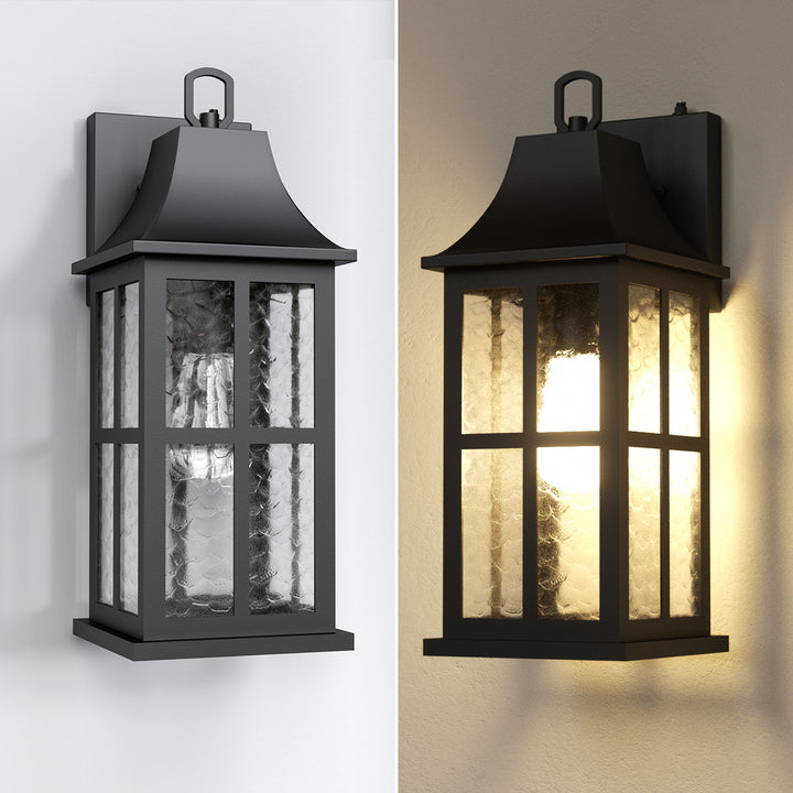Radiance 18''H Matte Black Iron ETL Clear Hammered Glass Outdoor Wall Lantern with Dusk to Dawn #OW7087
