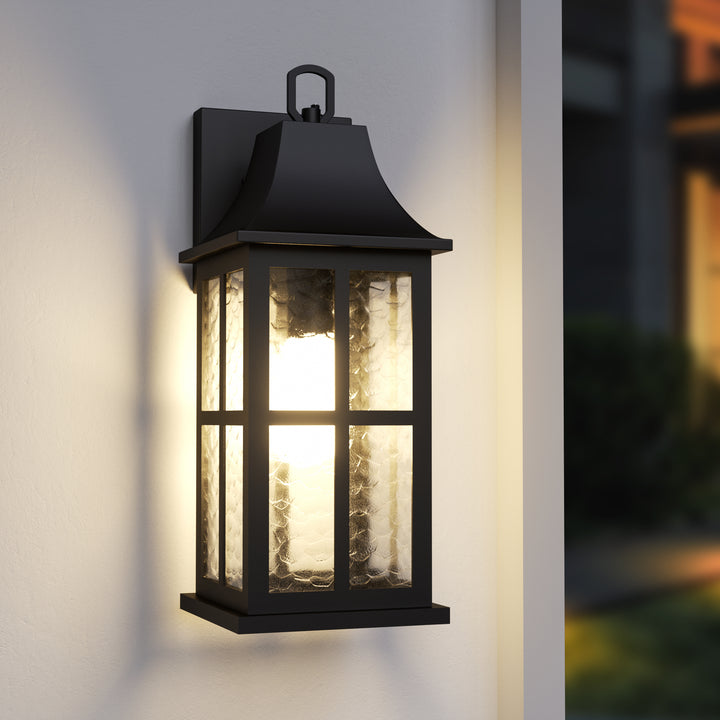 Radiance 18''H Matte Black Iron ETL Clear Hammered Glass Outdoor Wall Lantern with Dusk to Dawn #OW7087