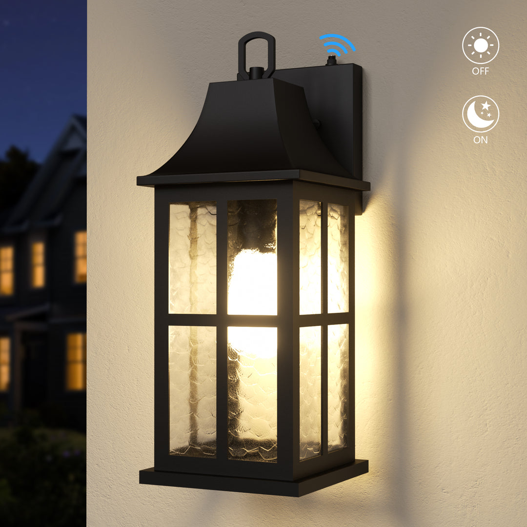 Radiance 18''H Matte Black Iron ETL Clear Hammered Glass Outdoor Wall Lantern with Dusk to Dawn #OW7087