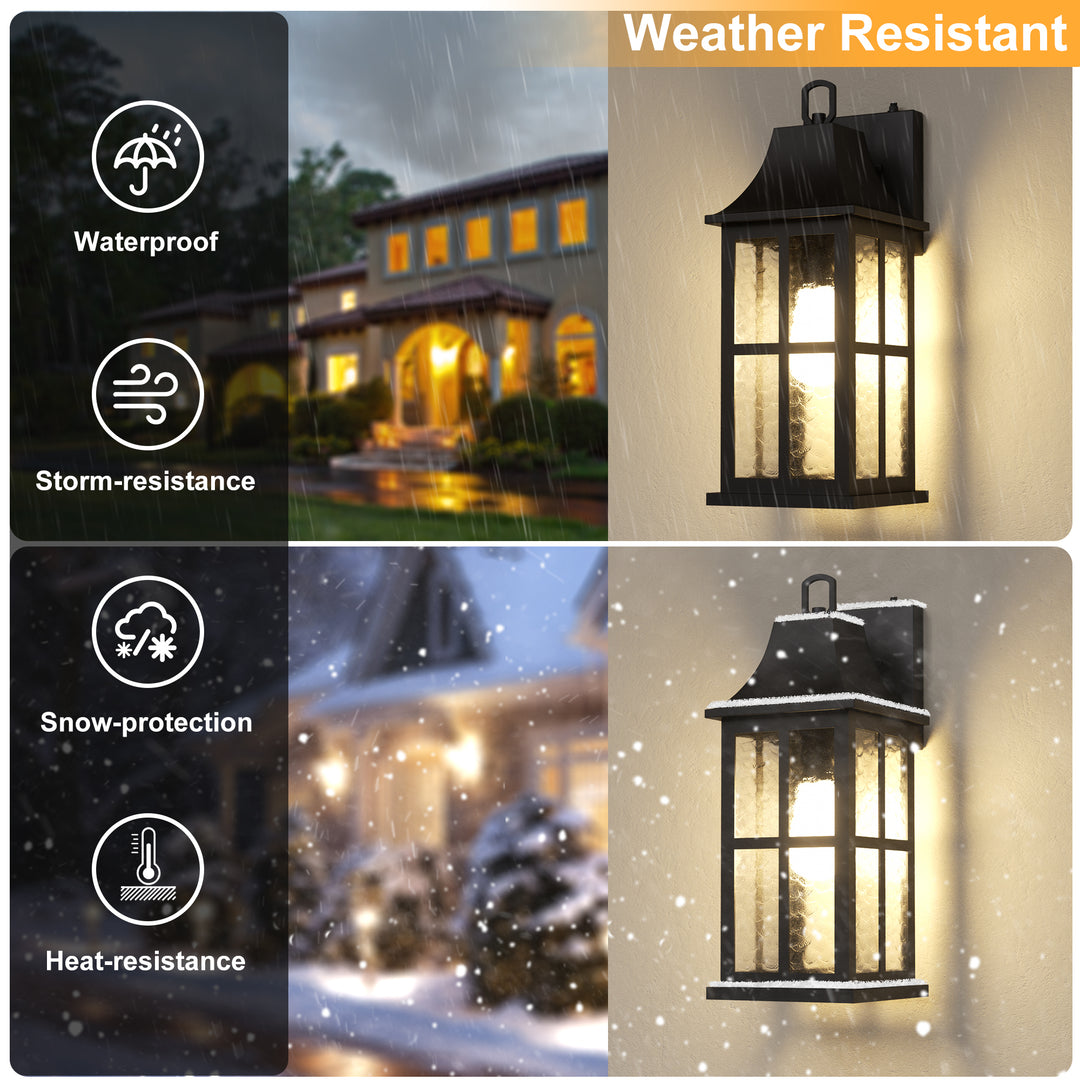 Radiance 18''H Matte Black Iron ETL Clear Hammered Glass Outdoor Wall Lantern with Dusk to Dawn #OW7087