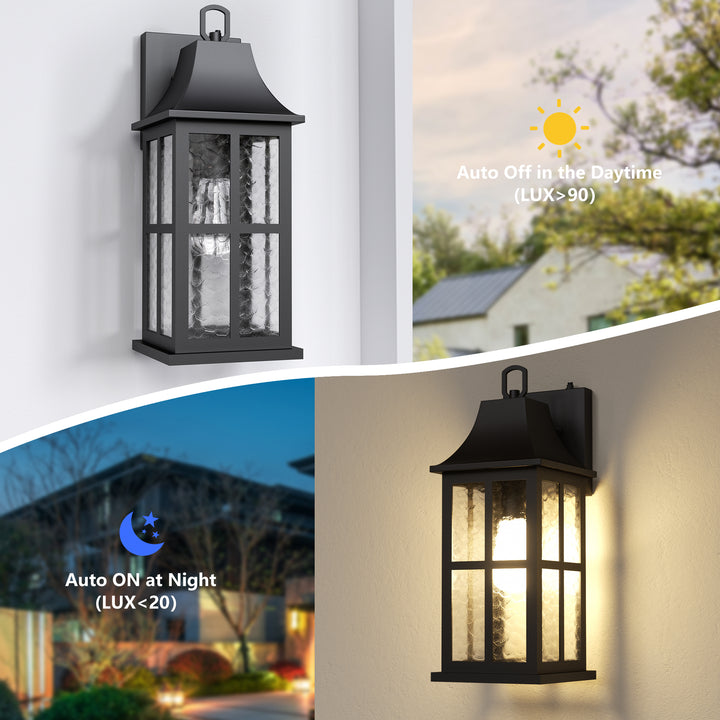 Radiance 18''H Matte Black Iron ETL Clear Hammered Glass Outdoor Wall Lantern with Dusk to Dawn #OW7087