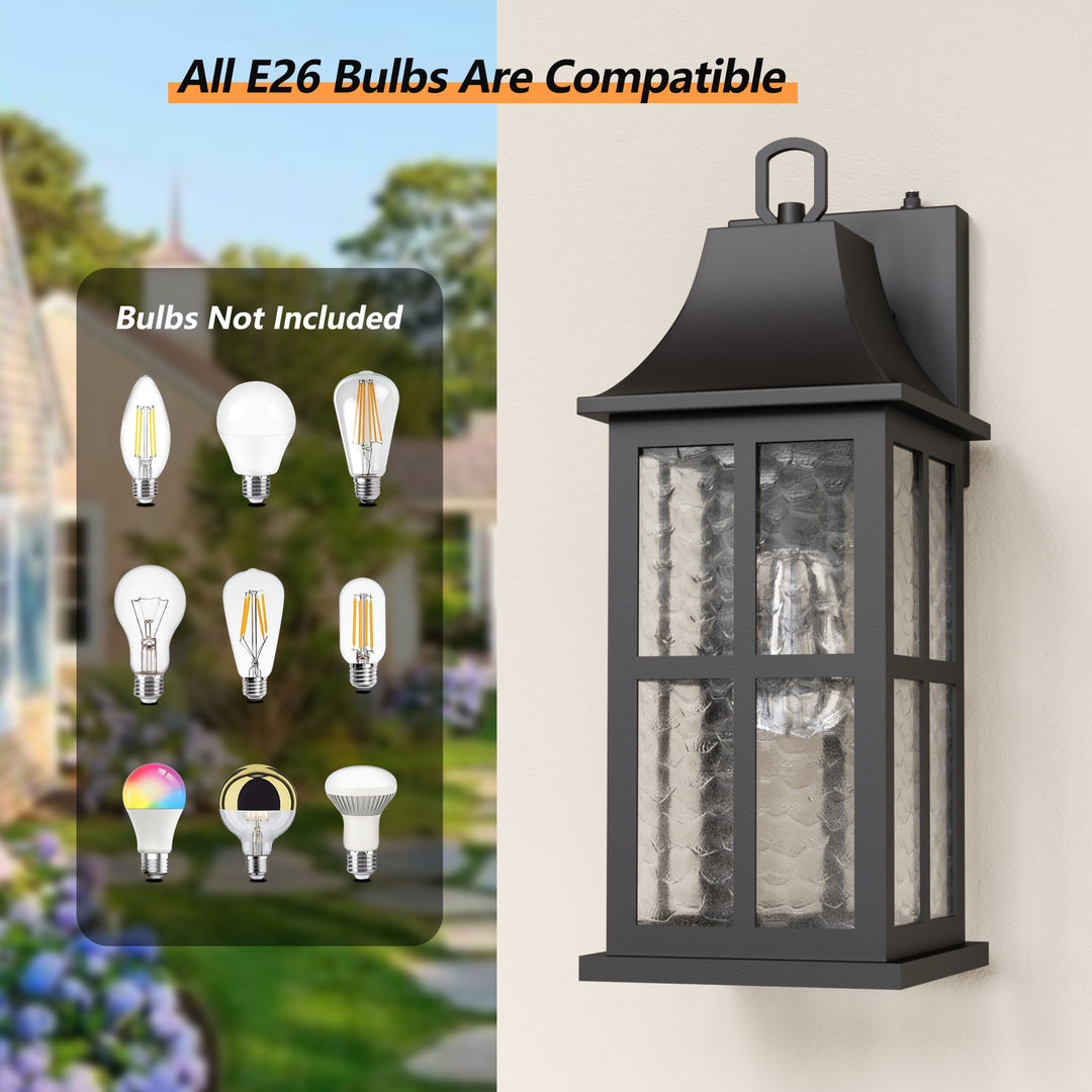 Radiance 18''H Matte Black Iron ETL Clear Hammered Glass Outdoor Wall Lantern with Dusk to Dawn #OW7087