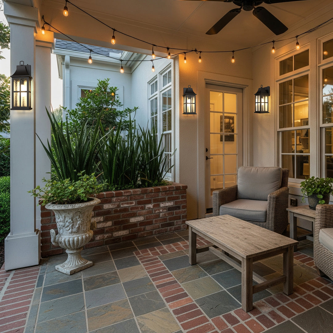 Radiance 18''H Matte Black Iron ETL Clear Hammered Glass Outdoor Wall Lantern with Dusk to Dawn #OW7087