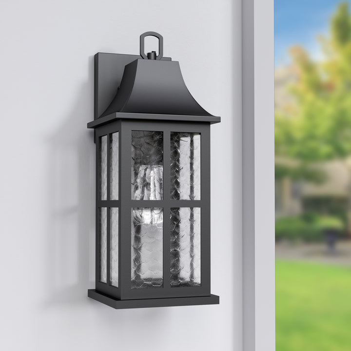 Radiance 18''H Matte Black Iron ETL Clear Hammered Glass Outdoor Wall Lantern with Dusk to Dawn #OW7087