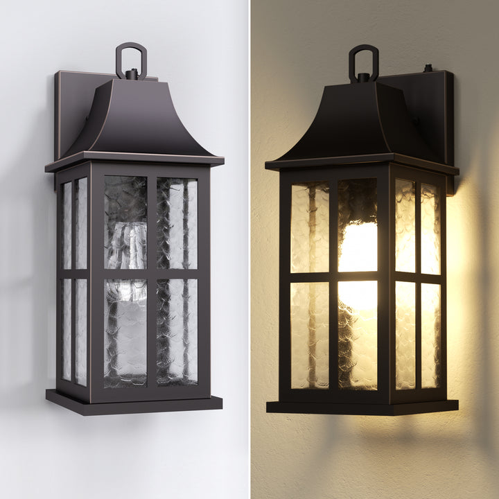 Radiance 18''H Matte Black Iron ETL Clear Hammered Glass Outdoor Wall Lantern with Dusk to Dawn #OW7087