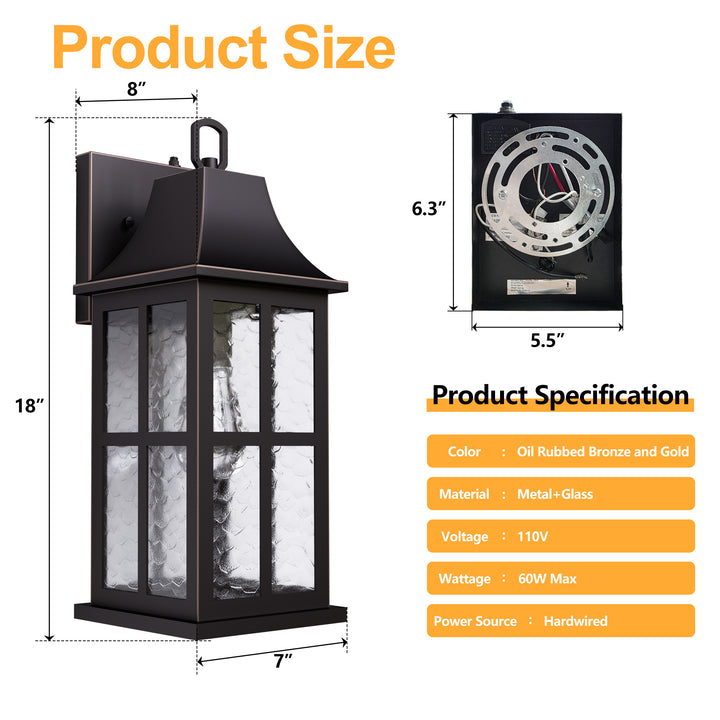 Radiance 18''H Matte Black Iron ETL Clear Hammered Glass Outdoor Wall Lantern with Dusk to Dawn #OW7087