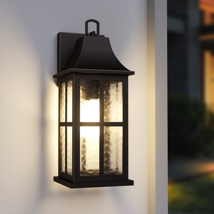 Radiance 18''H Matte Black Iron ETL Clear Hammered Glass Outdoor Wall Lantern with Dusk to Dawn #OW7087
