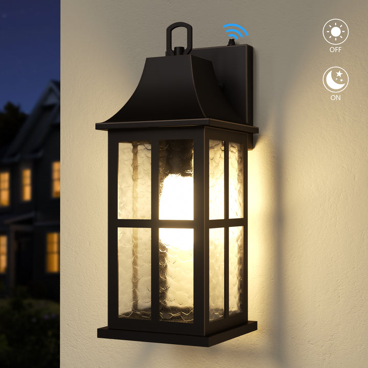 Radiance 18''H Matte Black Iron ETL Clear Hammered Glass Outdoor Wall Lantern with Dusk to Dawn #OW7087