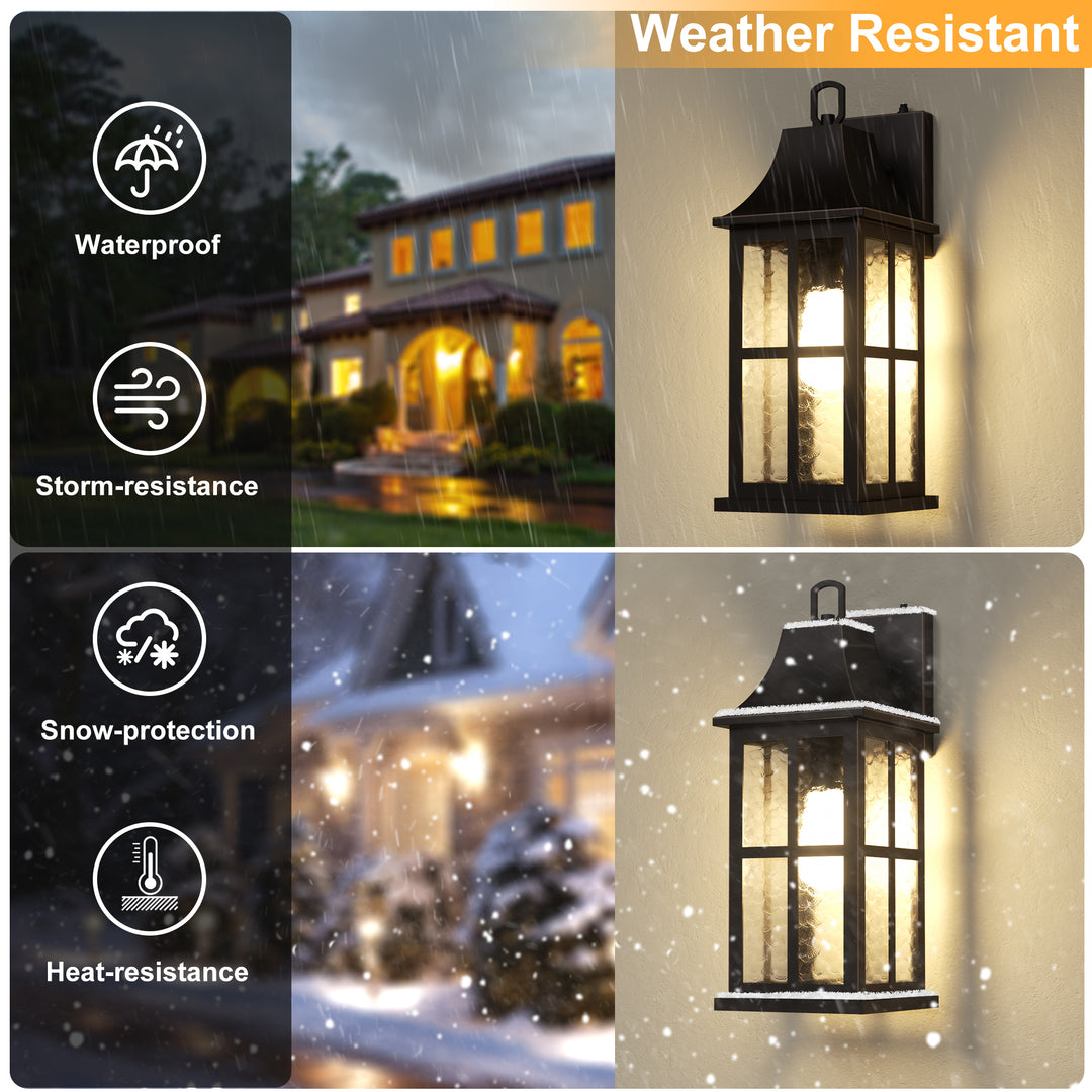 Radiance 18''H Matte Black Iron ETL Clear Hammered Glass Outdoor Wall Lantern with Dusk to Dawn #OW7087