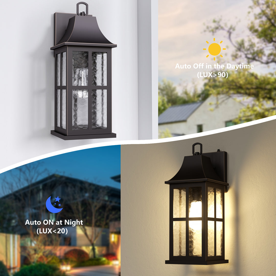 Radiance 18''H Matte Black Iron ETL Clear Hammered Glass Outdoor Wall Lantern with Dusk to Dawn #OW7087