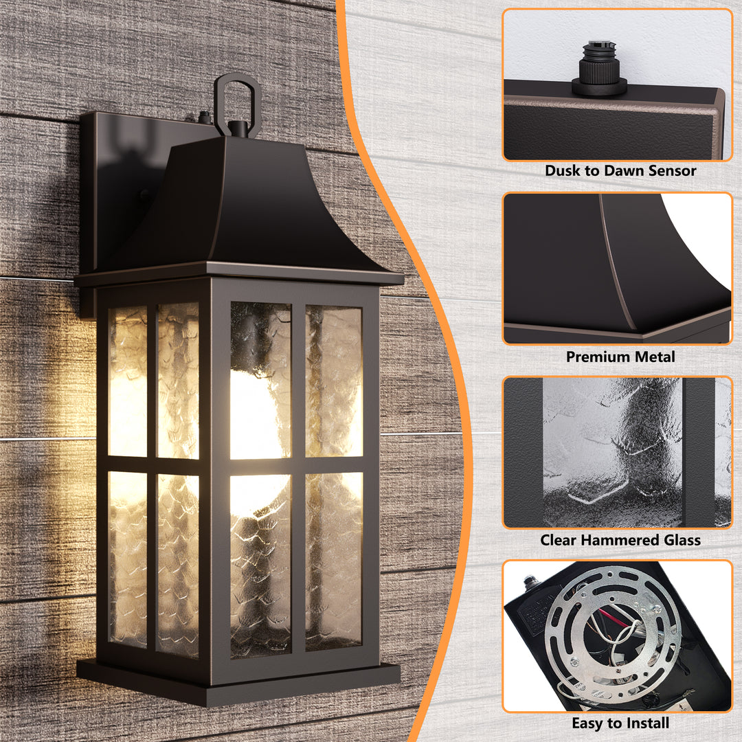 Radiance 18''H Matte Black Iron ETL Clear Hammered Glass Outdoor Wall Lantern with Dusk to Dawn #OW7087