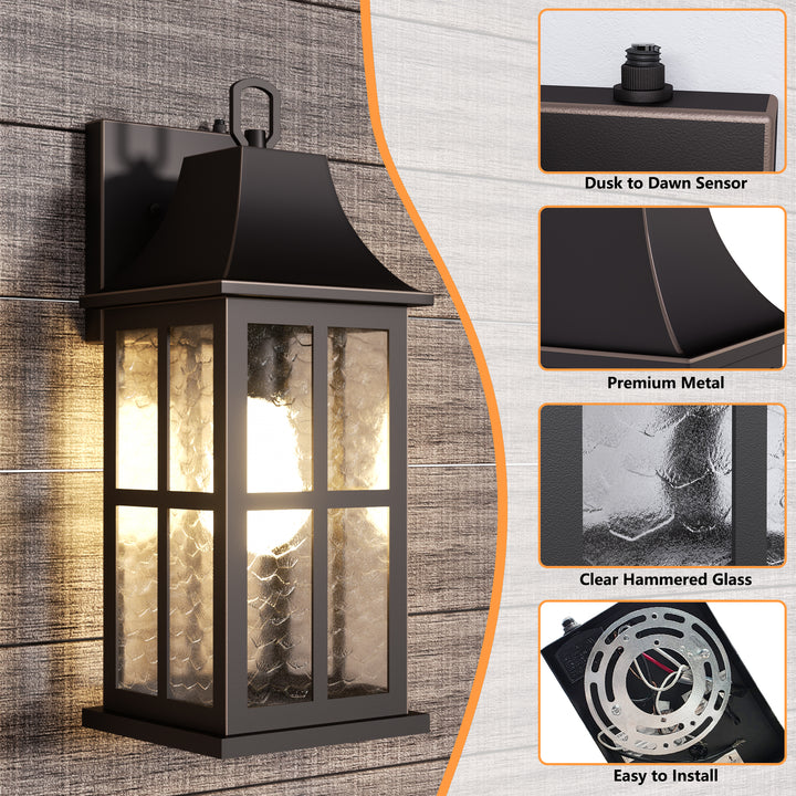 Radiance 18''H Matte Black Iron ETL Clear Hammered Glass Outdoor Wall Lantern with Dusk to Dawn #OW7087