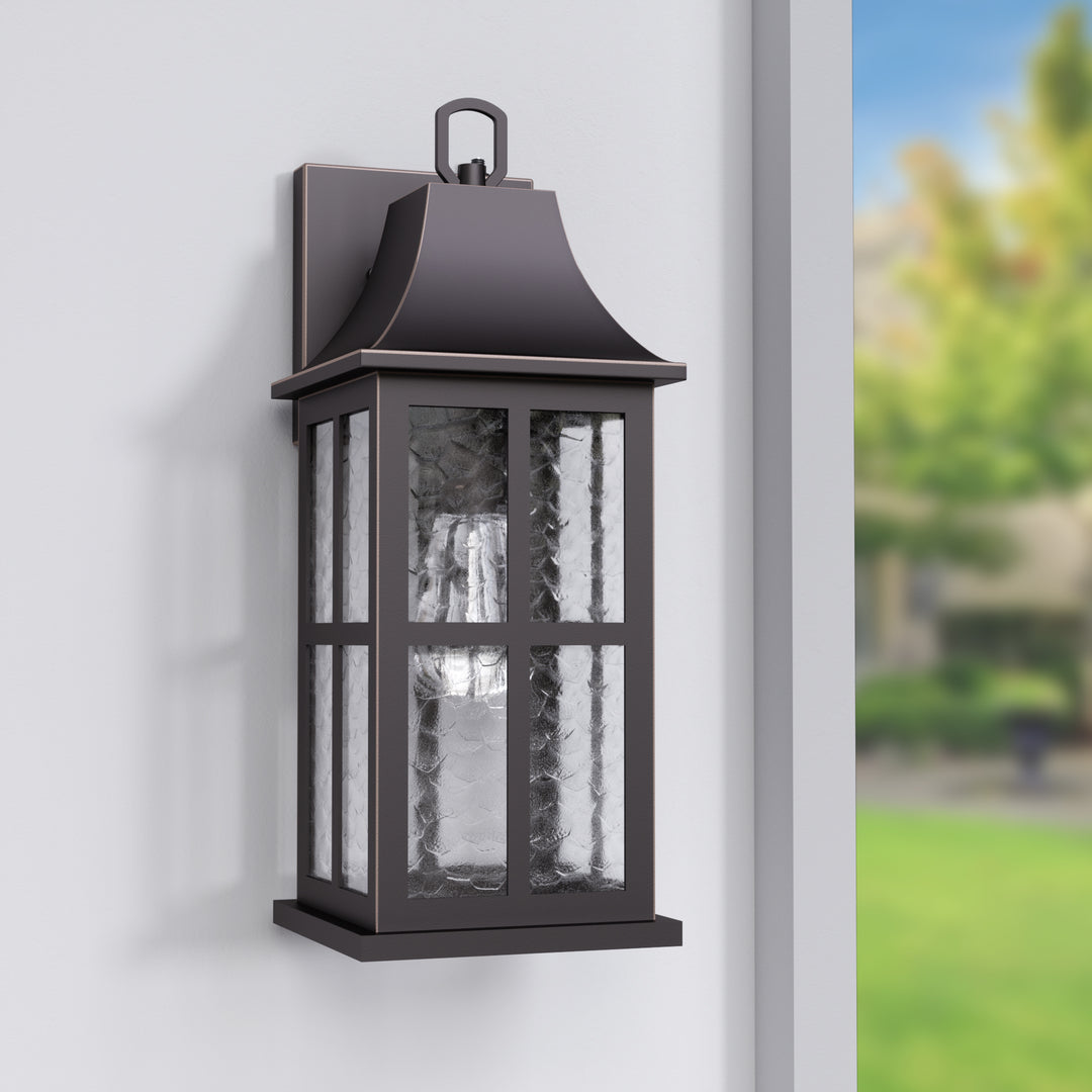 Radiance 18''H Matte Black Iron ETL Clear Hammered Glass Outdoor Wall Lantern with Dusk to Dawn #OW7087