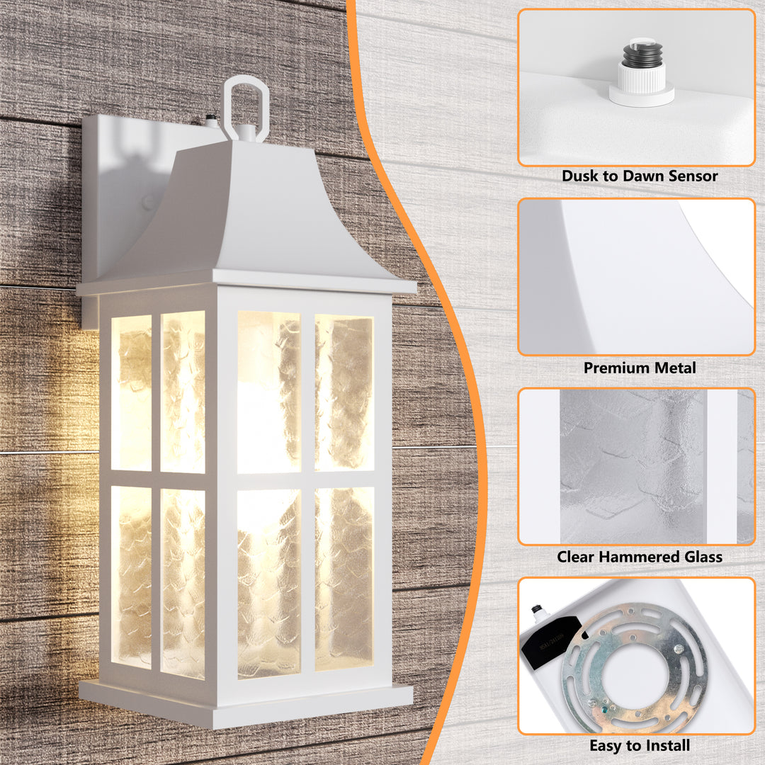 Radiance 18''H Matte Black Iron ETL Clear Hammered Glass Outdoor Wall Lantern with Dusk to Dawn #OW7087