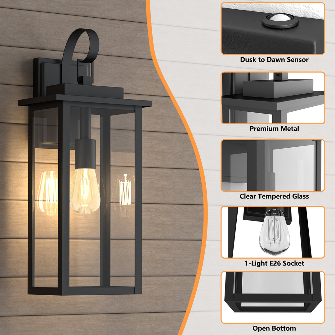 Maxax Dusk to Dawn 12" Outdoor Wall Light, Exterior Waterproof Wall Sconce, Matte Black Front Porch Light, Outside Wall Mount Lantern for House Garage Doorway (Bulb Include) #7041