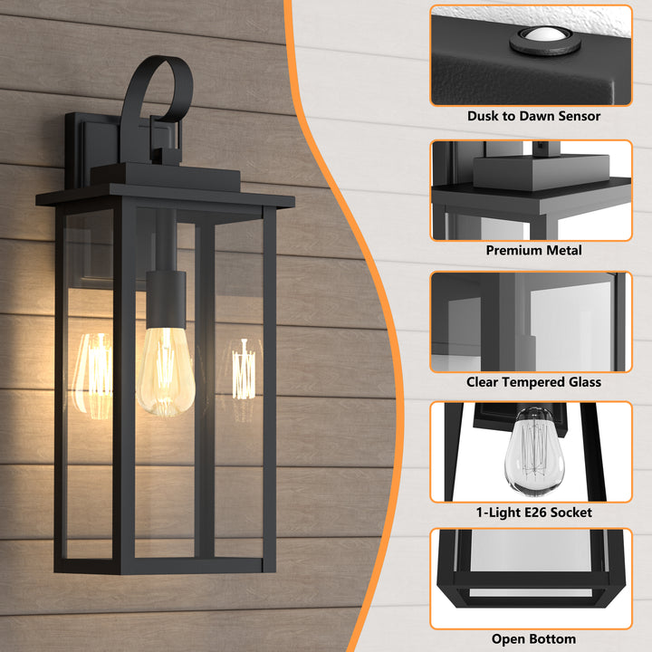 Maxax Dusk to Dawn 12" Outdoor Wall Light, Exterior Waterproof Wall Sconce, Matte Black Front Porch Light, Outside Wall Mount Lantern for House Garage Doorway (Bulb Include) #7041