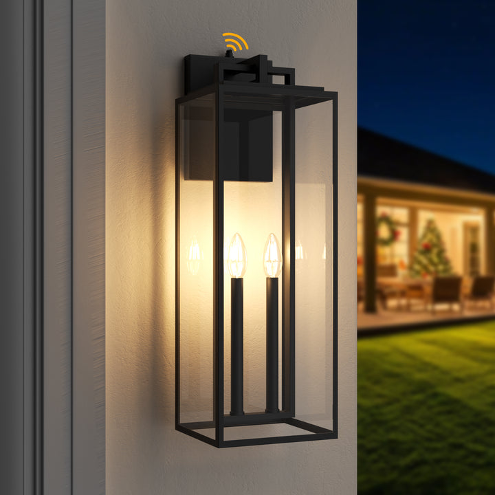 Harbor Black and Gold Base Outdoor Wall Light with Dusk to Dawn and Clear Tempered Glass #OW7102