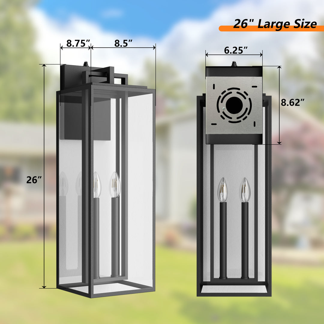 Harbor Black and Gold Base Outdoor Wall Light with Dusk to Dawn and Clear Tempered Glass #OW7102